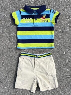 Disney Baby Winnie The Pooh Golf Striped Polo & Cargo Shorts Set 3-6M